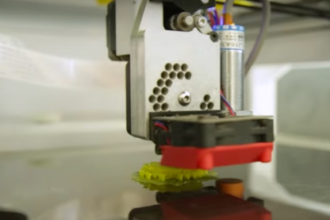 close-up view of 3D printer in action
