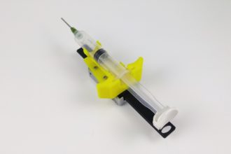 view of syringe and 3D printed component