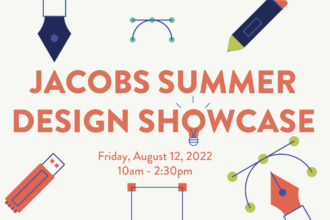 Jacobs Summer Design Showcase banner with colorful graphics of pens, pencils, and lines